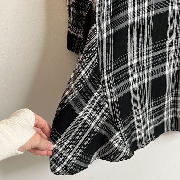 Lou & Grey Women's Plaid Shirtdress Size S Black & White Long Sleeve Button Up - Picture 6 of 9